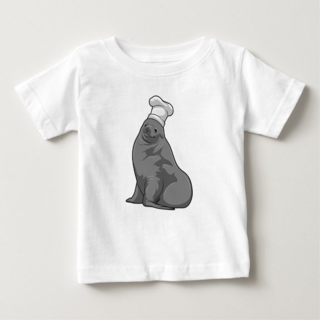 T-shirt Pour Bébé Seal as Cook with Chef casquette (Devant)