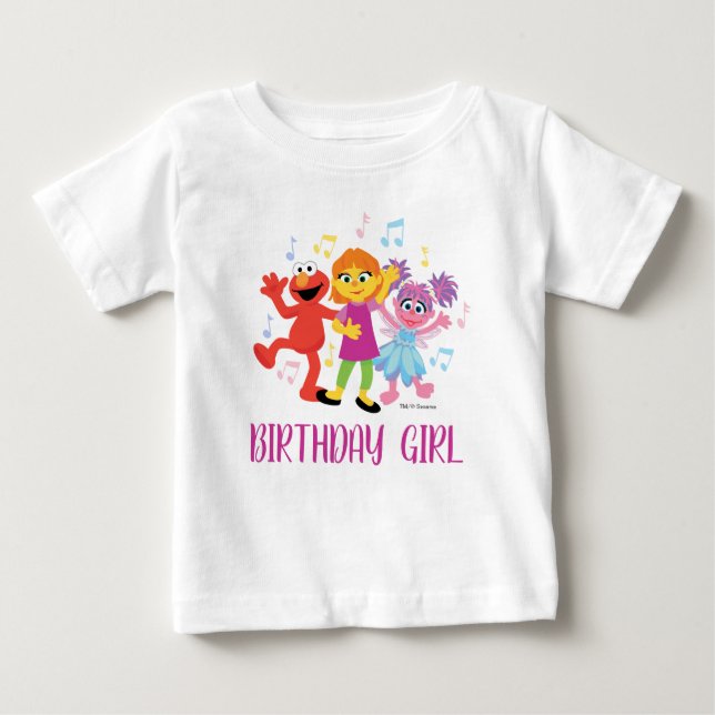 T-shirt Pour Bébé Sesame Street | Julia, Elmo & Abby - Anniversaire (Devant)