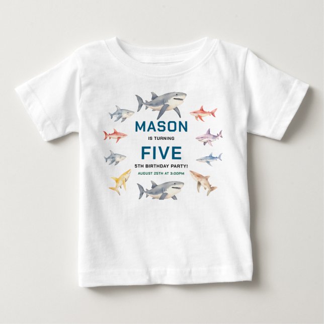 T-shirt Pour Bébé Shark Splash Fête d'anniversaire de 5 ans | Enfant (Devant)