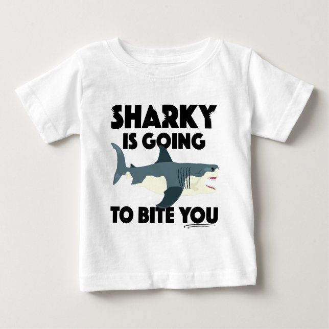 T-shirt Pour Bébé Sharky Va Vous Bite Design - Baby Fine Jer (Devant)