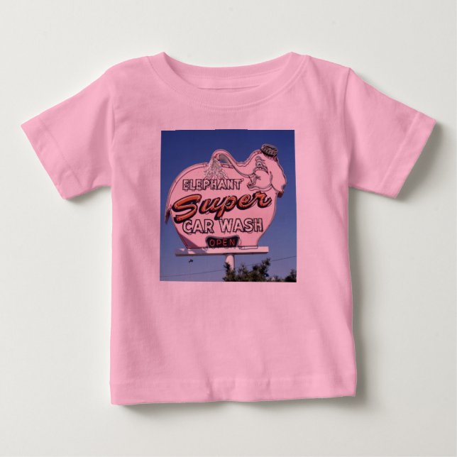 T-shirt Pour Bébé Signe au néon de station de lavage d'éléphant (Devant)