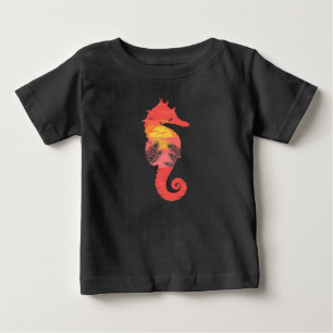 T-shirt Pour Bébé Silhouette d'hippocampe Coucher de soleil tropical