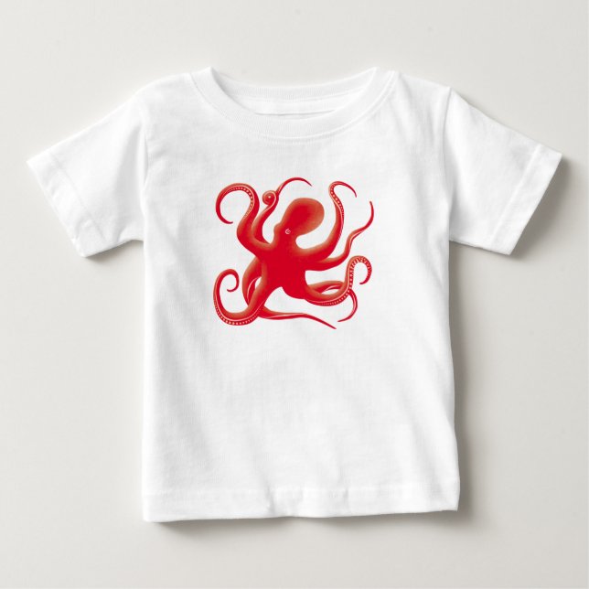 T-shirt Pour Bébé Simple rouge vectoriel art octopus Silhouette (Devant)