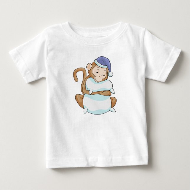 T-shirt Pour Bébé Singe avec Coussin et tête de lit (Devant)