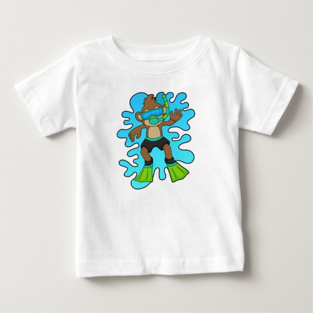 T-shirt Pour Bébé Singe comme plongeur avec tuba (Devant)