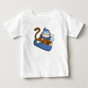 T-shirt Pour Bébé Singe comme Snowboardeur avec Sonowboard.PNG
