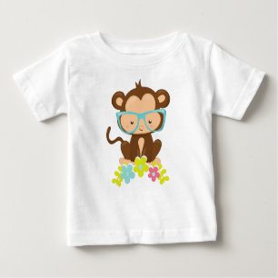 T-shirt Pour Bébé Singe Hipster, Singe Avec Lunettes, Fleurs
