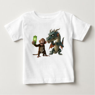 T-shirt Pour Bébé Singe joyeux prenant un selfie avec un dragon grin