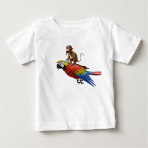 T-shirt Pour Bébé Singe pilote drôle chevauchant un ara scarlate vib