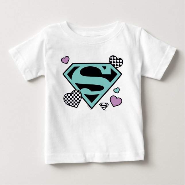 T-shirt Pour Bébé Skater Girl Supergirl Coeurs S-Shield (Devant)