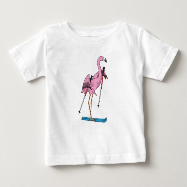 T-shirt Pour Bébé Ski de Flamant rose (Devant)