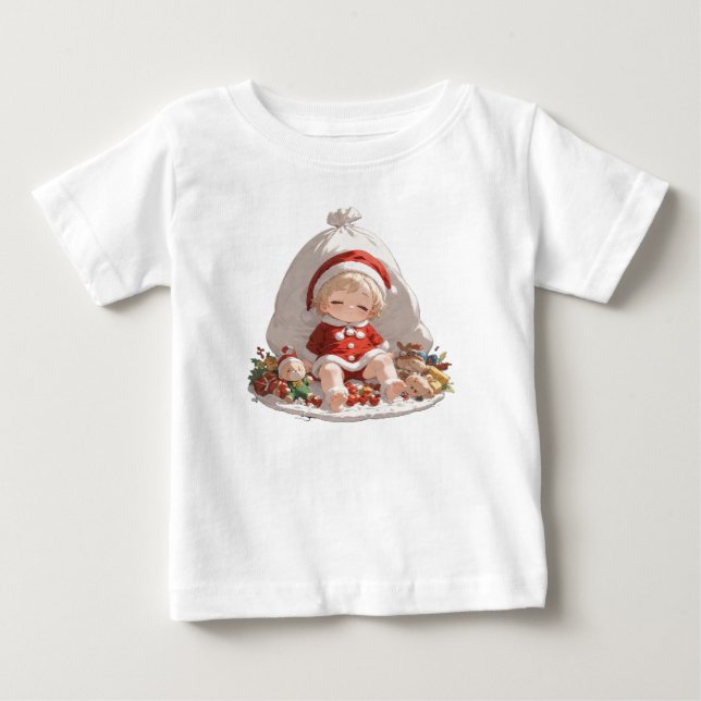 T-shirt Pour Bébé Sleeping Santa Christmas Fine Jersey Baby Tee (Devant)