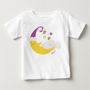 T-shirt Pour Bébé Sleepy Moon violet Casquette & Gold Stars