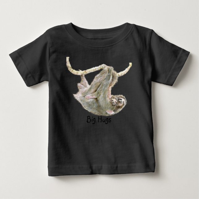 T-shirt Pour Bébé Sloth, bébé avec maman "Big Hugs" (Devant)
