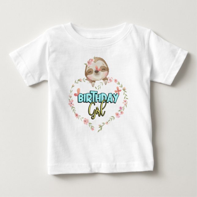 T-shirt Pour Bébé Sloth Birthday Girl Sloth Lovers Cadeaux (Devant)