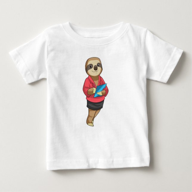 T-shirt Pour Bébé Sloth en tant que secrétaire avec Bloc-notes (Devant)