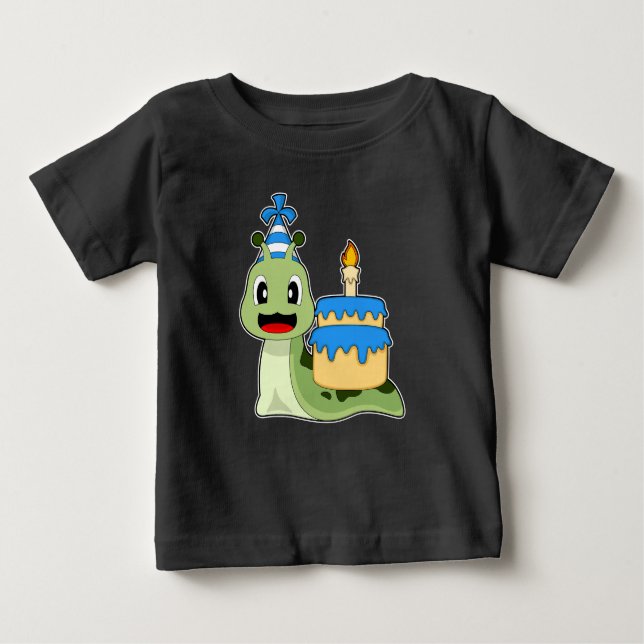 T-shirt Pour Bébé Snail Anniversaire Chandelle Gâteau (Devant)