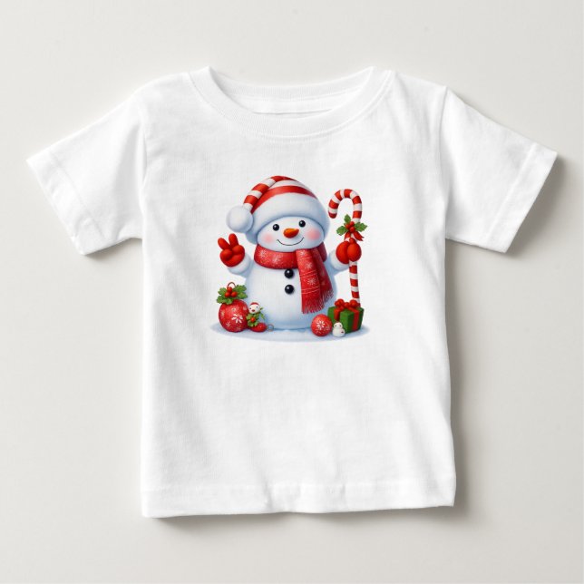 T-shirt Pour Bébé Snowman Peace Sign Christmas  (Devant)