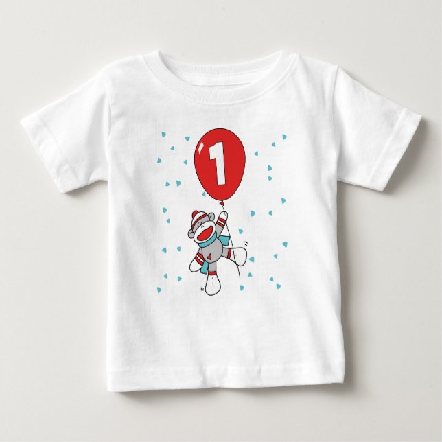 T-shirt Pour Bébé Sock Monkey premier anniversaire (Devant)