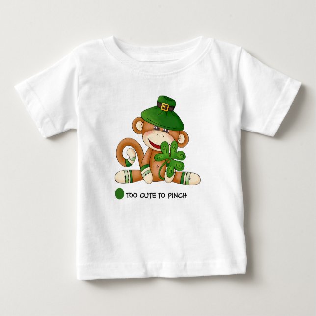 T-shirt Pour Bébé Sock Monkey with Shamrock St. Patrick's Day (Devant)