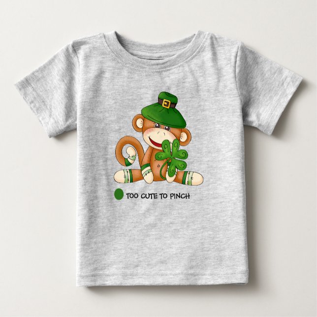 T-shirt Pour Bébé Sock Monkey with Shamrock St. Patrick's Day (Devant)