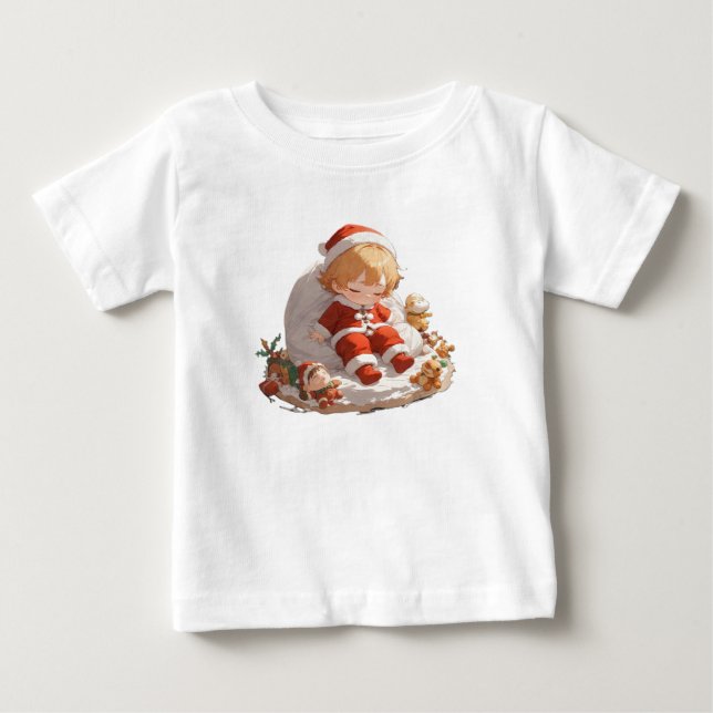 T-shirt Pour Bébé Soft Sleepy Santa Christmas Baby Fine Jersey Tee (Devant)