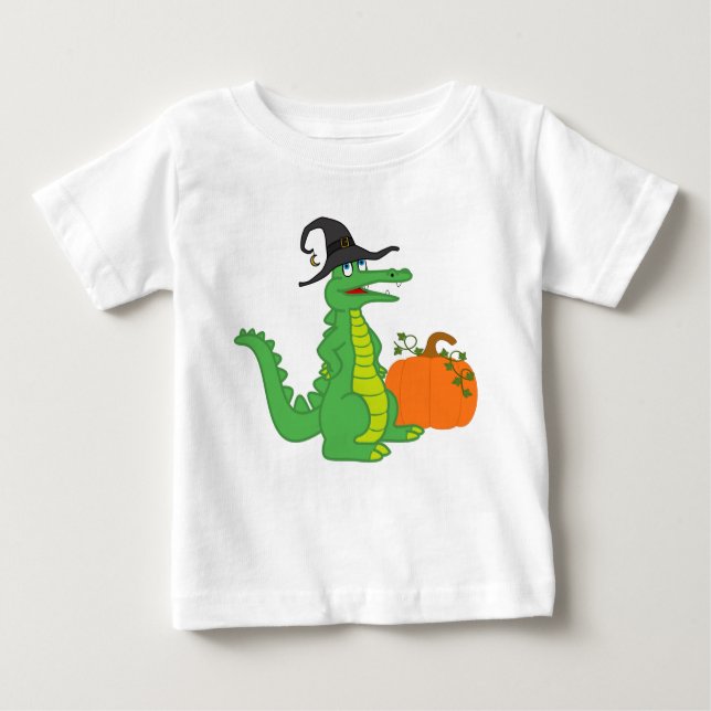 T-shirt Pour Bébé Sorcière d'alligator avec le citrouille de (Devant)