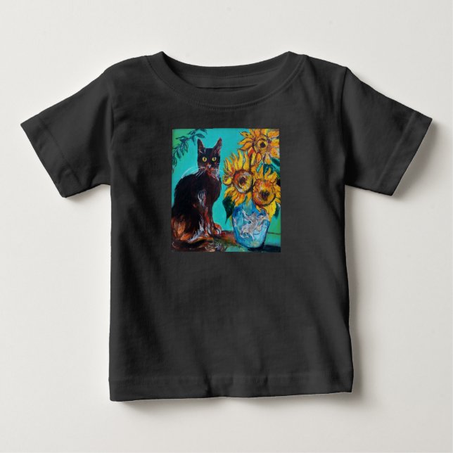 T-SHIRT POUR BÉBÉ SOUCHES AVEC CHAT EN TURQUOISE BLEUE (Devant)