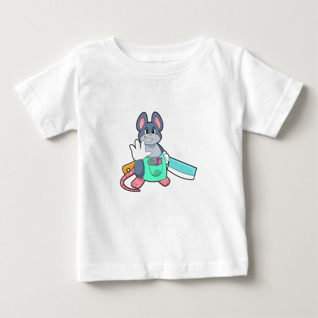 T-shirt Pour Bébé Souris comme coiffeur avec ciseaux et comble (Devant)