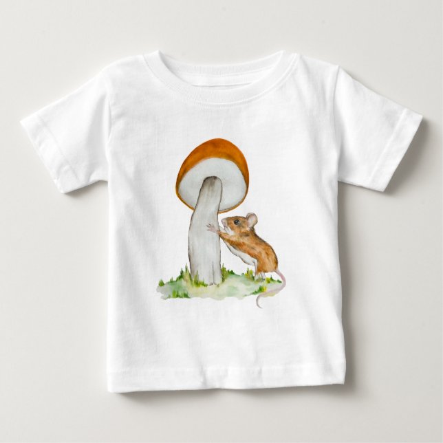T-shirt Pour Bébé Souris drôle avec champignon sauvage (Devant)