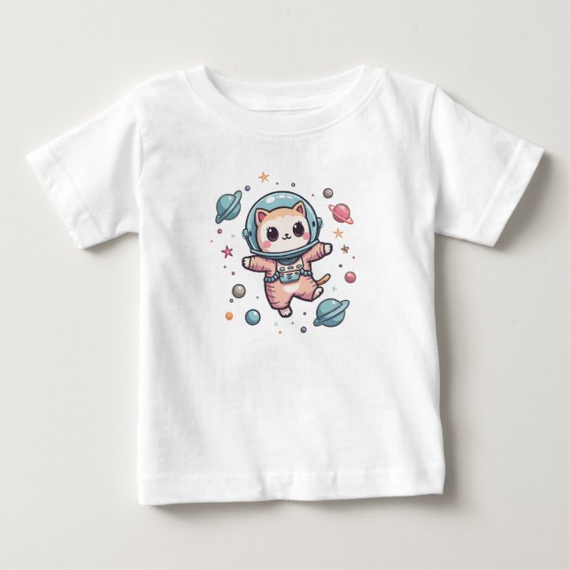 T-shirt Pour Bébé Space Meow-naut, mignon chat kawaii (Devant)