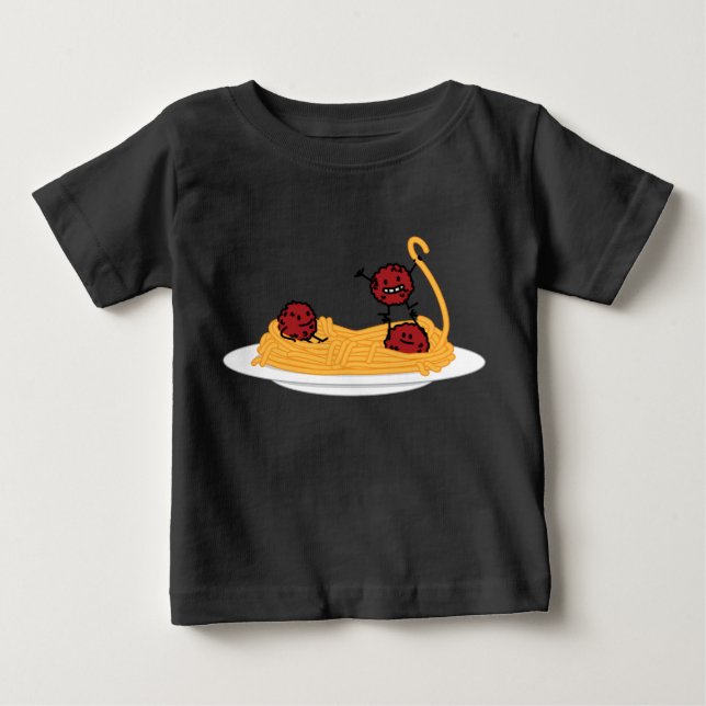 T-shirt Pour Bébé Spaghetti et boulettes de viande heureux (Devant)