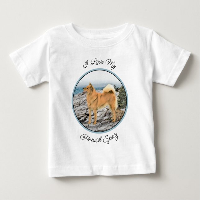 T-shirt Pour Bébé Spitz finlandais à Seashore Peinture - Chien Art (Devant)