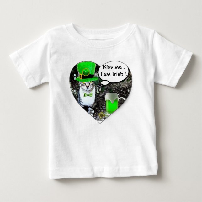 T-SHIRT POUR BÉBÉ ST PATRICK'S DAY CHAT AVEC BIÈRE IRLANDAISE VERTE  (Devant)