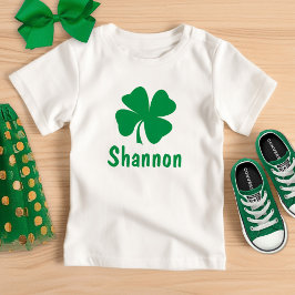 T-shirt Pour Bébé St. Patrick's Day Vert Shamrock Nom Personnalisé