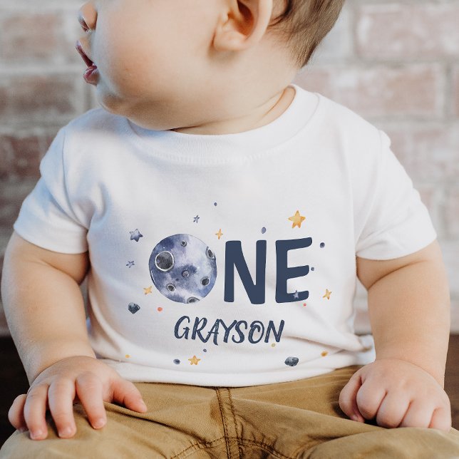 T-shirt Pour Bébé Stars Planet Boy 1er anniversaire (Stars Planet Boy 1st Birthday Baby T-Shirt)
