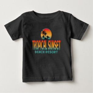 T-SHIRT POUR BÉBÉ STATION BALNÉAIRE TROPICALE AU COUCHER DU SOLEIL É