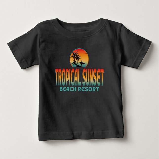 T-SHIRT POUR BÉBÉ STATION DE PLAGE TROPICAL SUNSET SURF ÉTÉ (Devant)