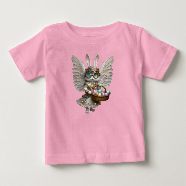 T-shirt Pour Bébé Steampunk Lapin de Pâques Angel fille (Devant)