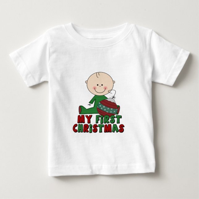 T-shirt Pour Bébé Stick Figure Boy Premier Noël (Devant)