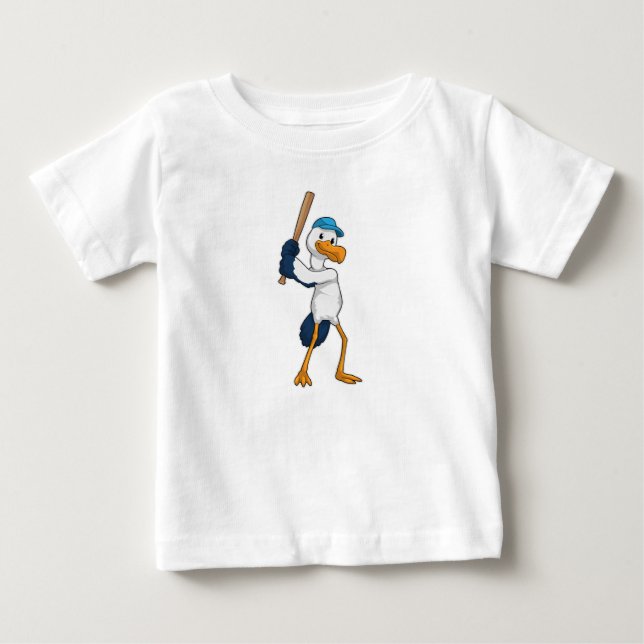 T-shirt Pour Bébé Stork au baseball avec batte de baseball (Devant)