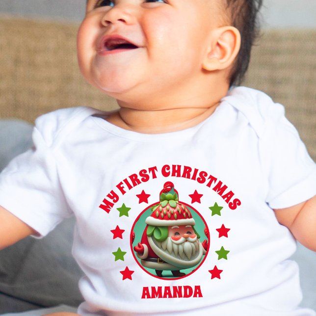 T-shirt Pour Bébé Strawberry Père Noël Mon prénom de Noël (Créateur téléchargé)