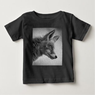 T-SHIRT POUR BÉBÉ STYLE DE PEINTURE RENARD NOIR ET BLANC
