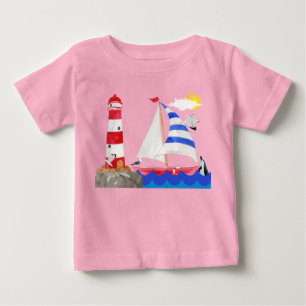 T-shirt Pour Bébé Sunny Sailing Ocean Adventure Voilier Phare