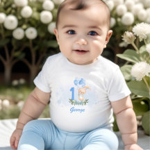 Superbe Bunny Bleu 1er Anniversaire Nom Vert Print