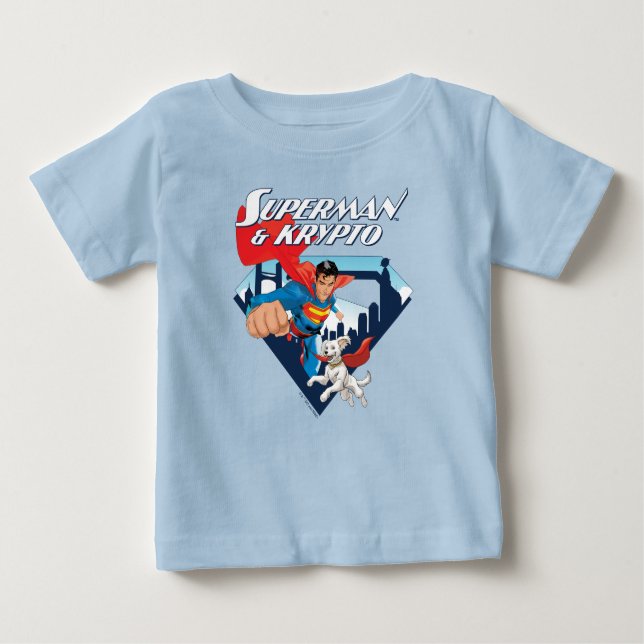 T-shirt Pour Bébé Superman et Krypto s'envolent (Devant)