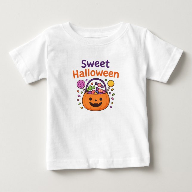 T-shirt Pour Bébé Sweet Halloween Cute Candy Bucket Design  (Devant)