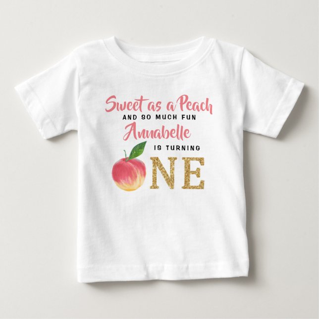 T-shirt Pour Bébé Sweet Peach Girls 1er anniversaire (Devant)