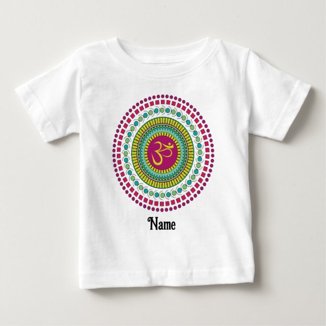 T-shirt Pour Bébé Symbole Om de Mandala Spirituelle Rose Vert Custom (Devant)