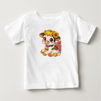 T-shirt Pour Bébé T-shirt avec un bébé vache mignon avec des fleurs